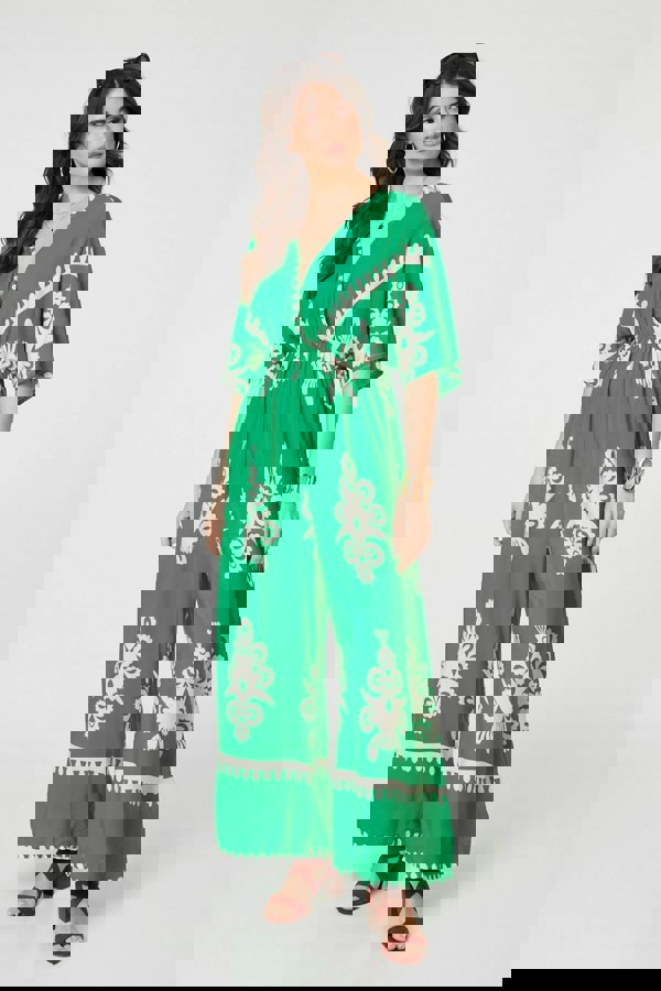 Green | Printed 3/4 Sleeve Jumpsuit