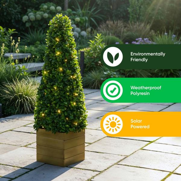 Gardenwize Solar Faux Plant – Obelisk Topiary with 100 LED Lights