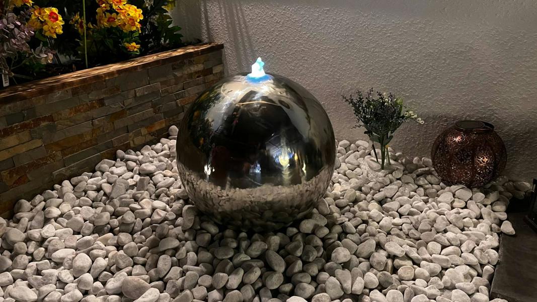 Tranquillity Water Features 20cm Stainless Steel Sphere Modern Metal Water Feature