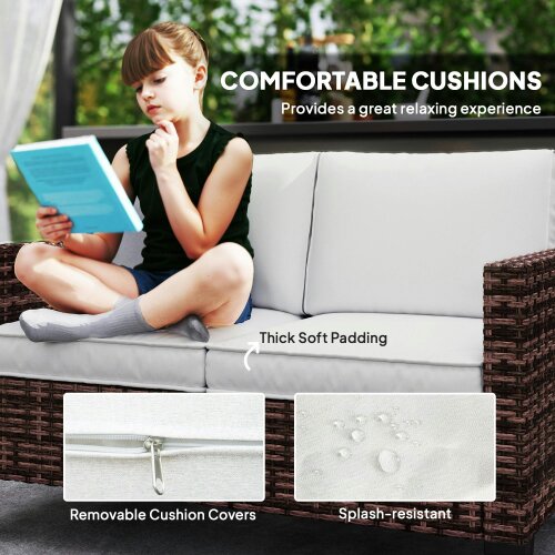 Wyld Haus Palo Brown Rattan 2 Seater Outdoor Sofa With White Cushions