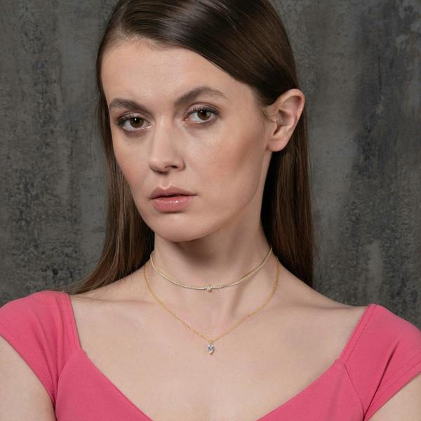 Gold Pendant Necklace for Women with a Marquise Cut Stone - namana.london