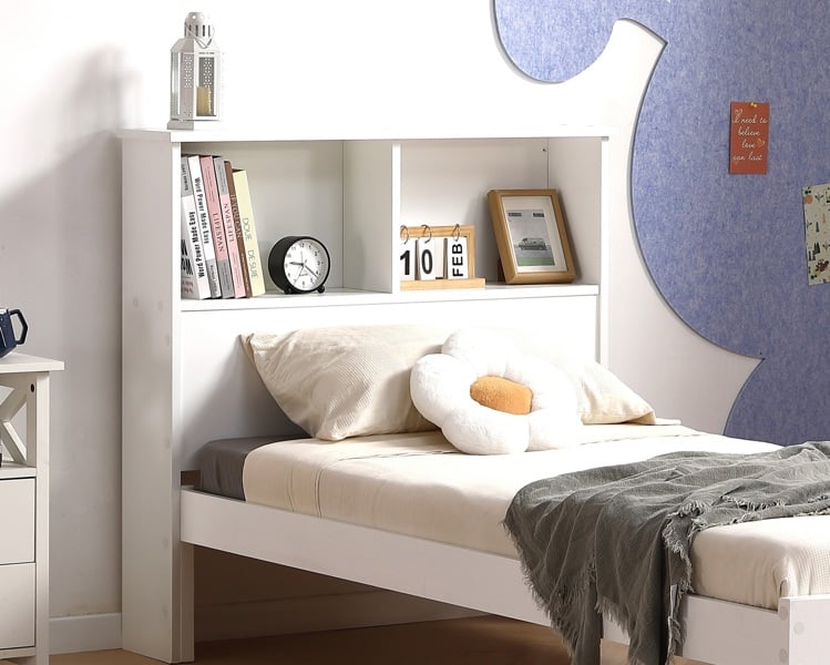 Mission TM Easton Wooden Single Bed Frame with Shelf Headboard, White or Grey
