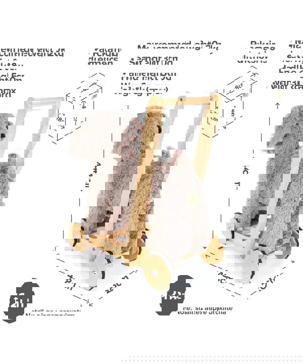 Infographic image of Bailey Dog Baby Walker showing dimensions