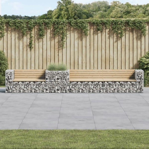Berkfield Garden Bench with Gabion Basket Solid Wood Pine