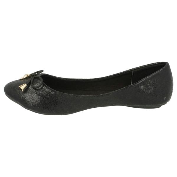 Spot On Ladies Spot On Flat Ballerina Metal Flower Attachment Bow