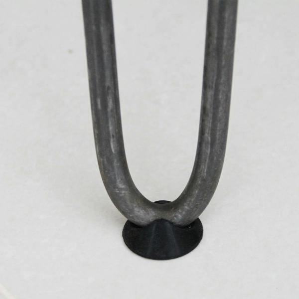 Grey 10mm hairpin leg foot protector with a black rubber base, designed to prevent scratches on floors and enhance stability