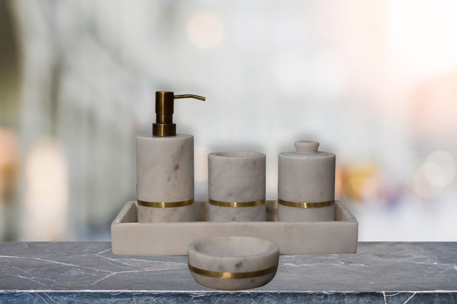 Artisan Furniture Brass Inlay Bathroom Set of 5