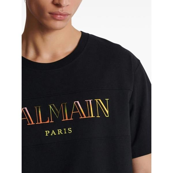 Balmain Multi-Coloured Embroidered Logo Oversized T-Shirt   in  Black