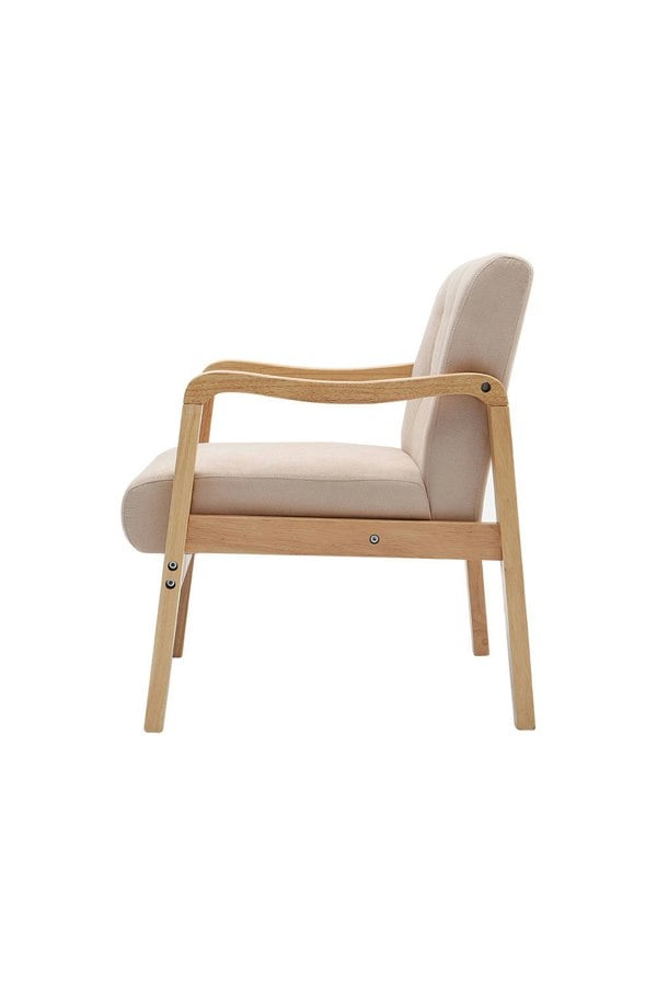 Living and Home Beige Wood Frame Upholstered Armchair with Square Leg