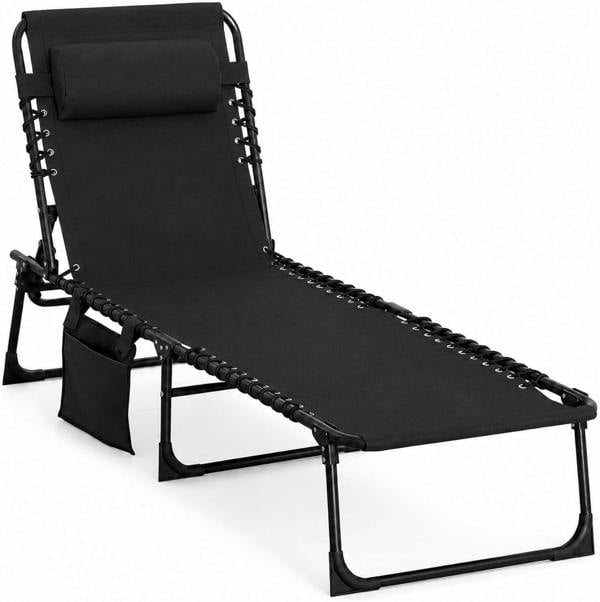 Foldable Sunbed Lounger-Black image 1