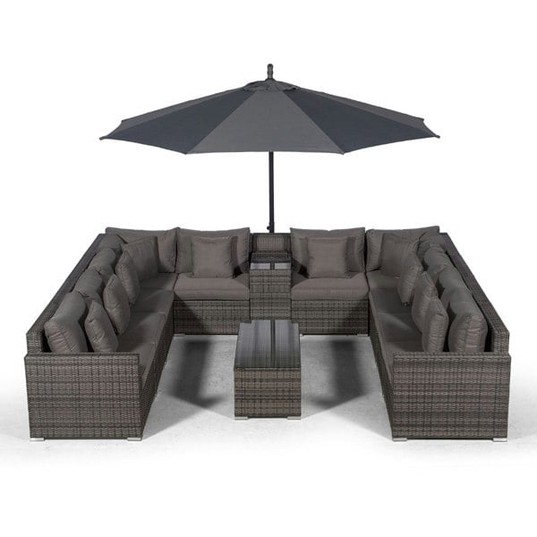 Giardino Havana 10 Seat Rattan Sofa Set w/ Armrest Drinks Cooler and Coffee Table