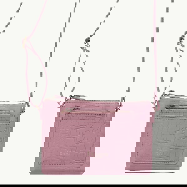 Assots London 'ARIA' Pink Croc Real Leather Crossbody Bag & Purse Set