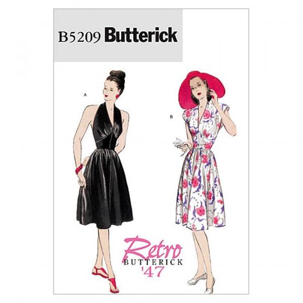 Butterick Sewing Pattern 5209, Dresses, Vintage Style for Women, 6-8-10-12 - Easy