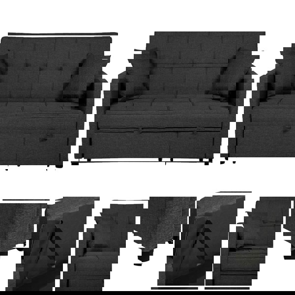 Malthe Linen Fabric 3 Seater Pullout Sofa Bed in Dark Grey