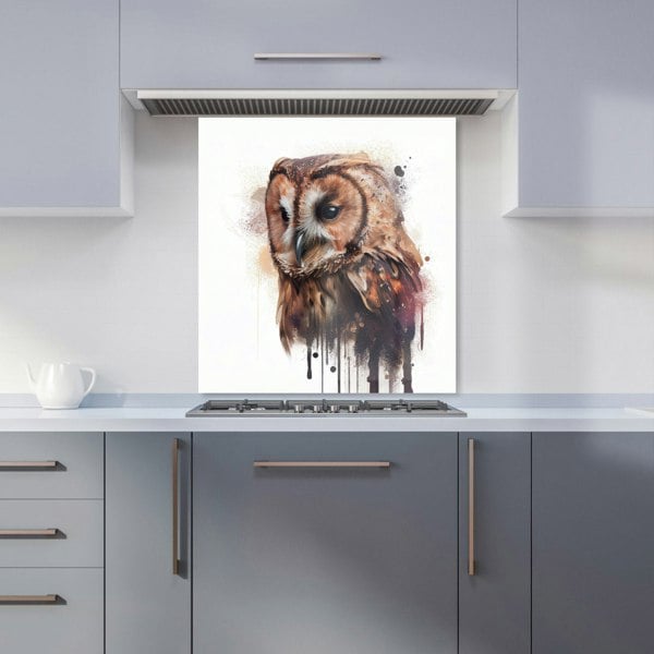 Warren Reed - Designer Tawny Owl Face Splashart Light Background Kitchen Splashback