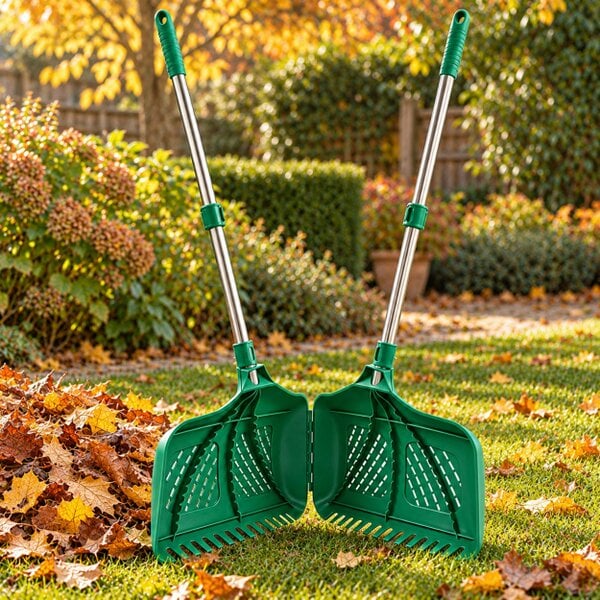 Gr8 Garden 2in1 Garden Leaf Grabber Rake Telescopic Long Handle Collector Leaf Scoops Green