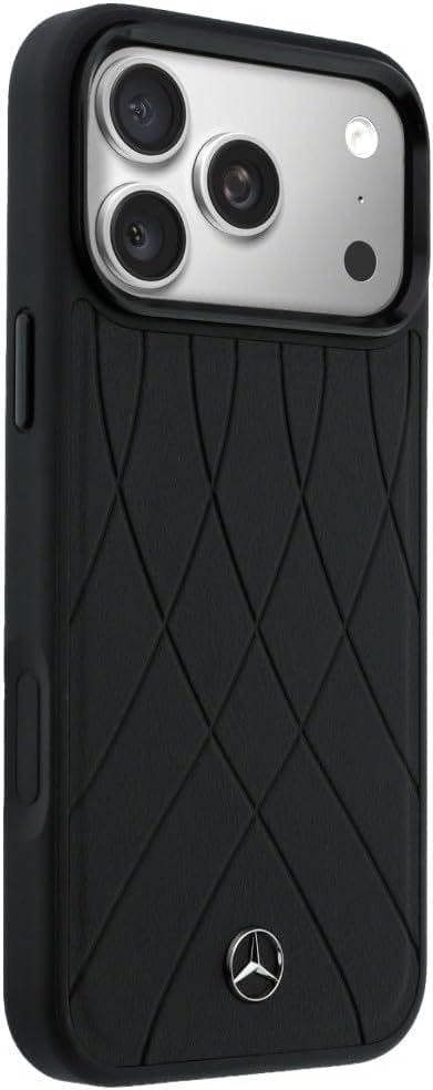 Mercedes Benz Crossed Lines Leather Case with MagSafe for iPhone 17 Pro Max 6.9" Black - MEHMP17X25PSECLK