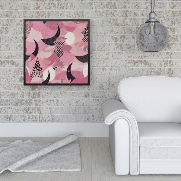 Warren Reed Abstract Pink Moon Pattern Framed Canvas