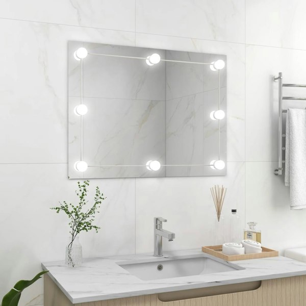Berkfield Wall Frameless Mirror with LED Lights Rectangular Glass