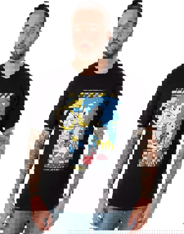 Sonic the Hedgehog Mens Black Classic Rings Short Sleeved T-Shirt