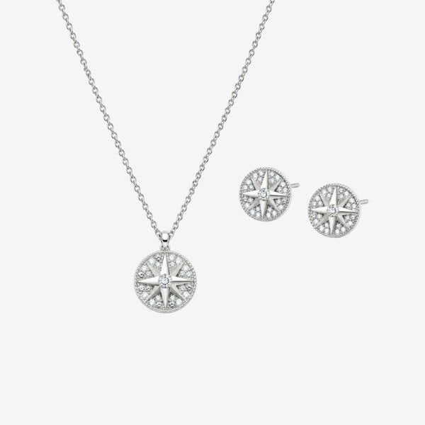Uchi & Soto Enso Silver Star Pendant Necklace and Earrings Set