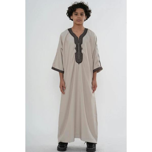 Boy's Moroccan Thobe Half Sleeve Gandoura Embroidery Kaftan - Salmon Wine - Thobez - 11