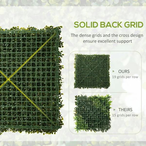 Artificial faux grass wall panel with solid green grid backing and cross pattern