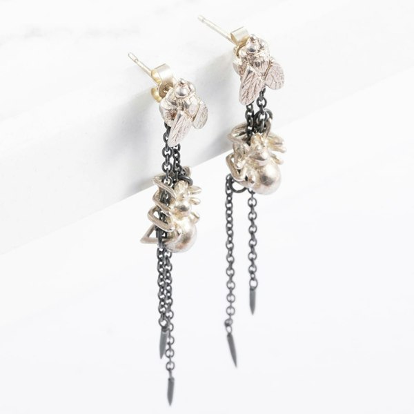 T. H. Baker Oxidised Spiderfly Chain Dropper Earrings ERG6-OS/S