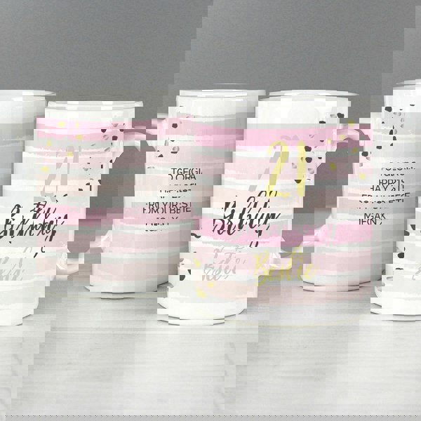 Personalised Memento Company Personalised Birthday Gold and Pink Stripe Mug