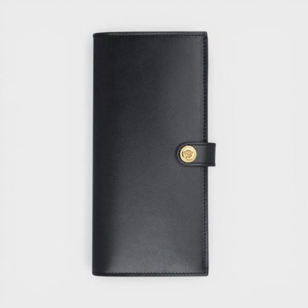 Versace Long Wallet Calf Leather Black