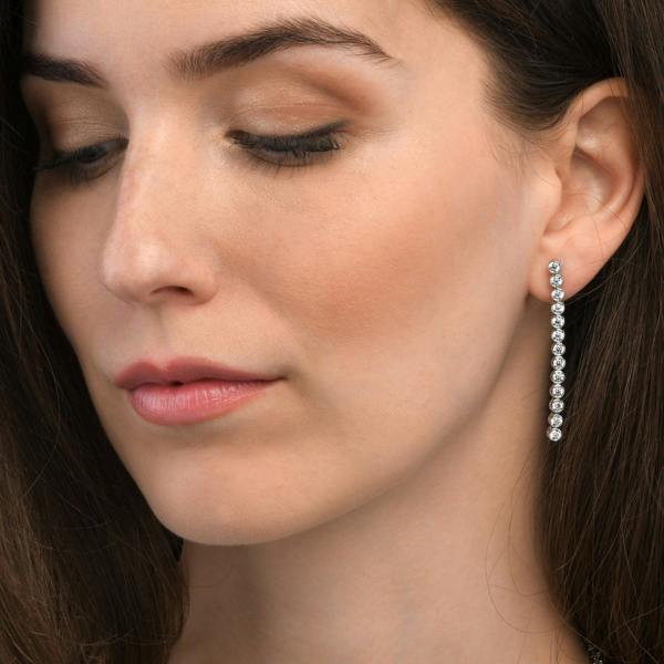 namana 925 Sterling Silver Single Line Earrings with Bezel Set 3mm Cubic Zirconia Stones