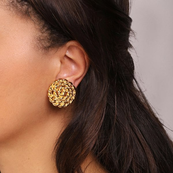 Gold Trip Vintage Gold Round Twist Clip-On Earrings