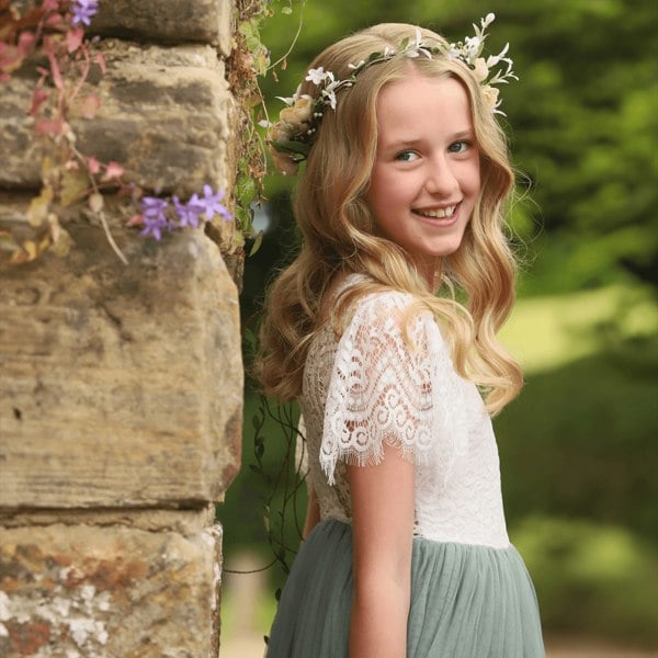 UK Flower Girl Boutique Bohemian Flutter Dress - Sage Green