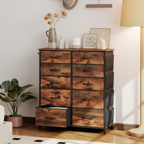 Wyld Haus Nalima Fabric And Metal Rustic Brown 10 Drawer Storage Chest