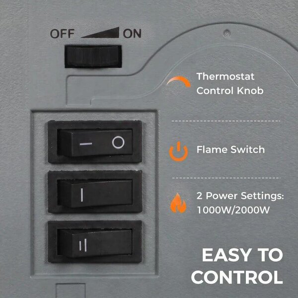 Freestanding Electric Fireplace, Electric Log Burner w/ LED Flame Effect, Overheating Safety System, 1000W/2000W, Grey