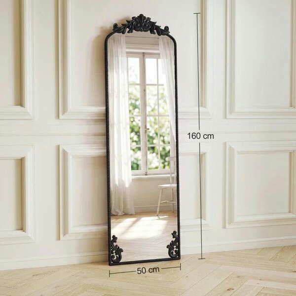 Floor Mirror, 50 x 160 cm Full Length Mirror with Baroque Metal Frame for Bedroom, Living Room, Dressing Room, Black