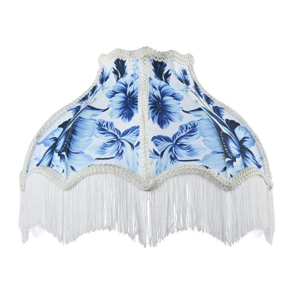 Vibrant Blue Floral Handmade Victorian Lamp Shade with White Trims Image 1