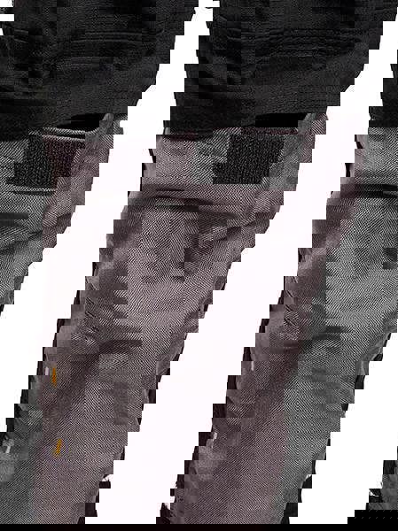 JCB Trade Rips Stop Mens Cargo Work Trade Trousers - Regular Leg, close-up of gray durable fabric cargo trousers with black waistband and utility pockets.