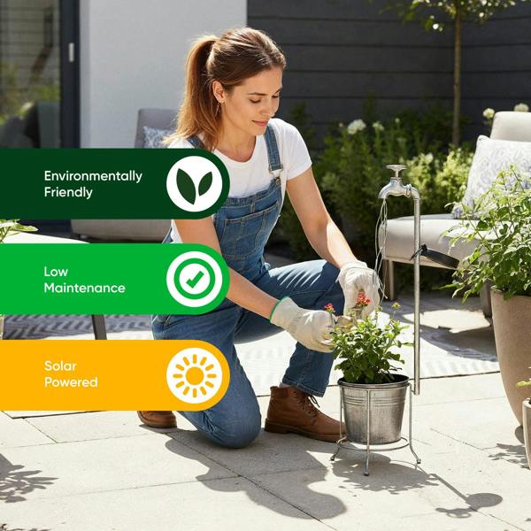 Gardenwize Solar Watering Tap with Cascade Lights – Warm White LED Garden Feature Light