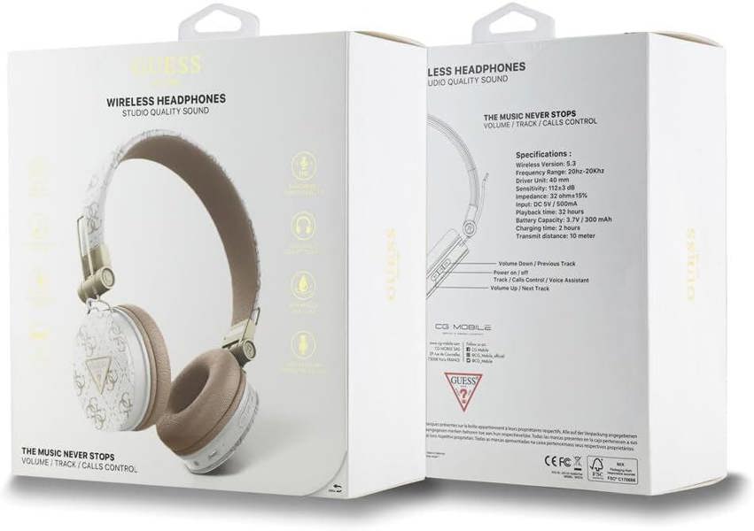Guess 4G Triangle Round Shape ENC Bluetooth On Ear Headphones White - GUBH70E4PTMH