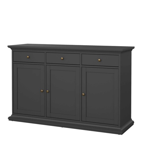 Wyld Haus Osaka Farmhouse Dark Grey Wooden Sideboard 3 Doors 3 Drawers