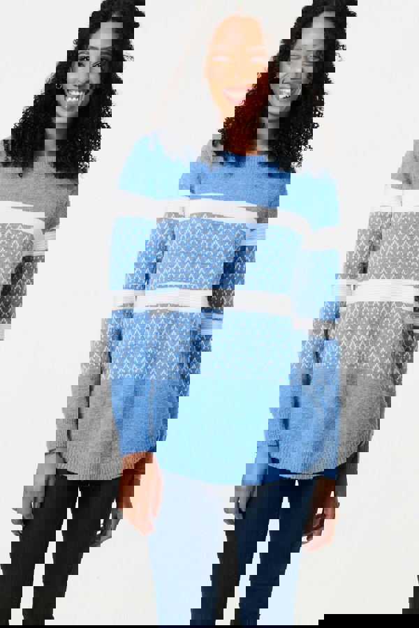 Blue | Stripe Print Relaxed Curve Hem Jumper
