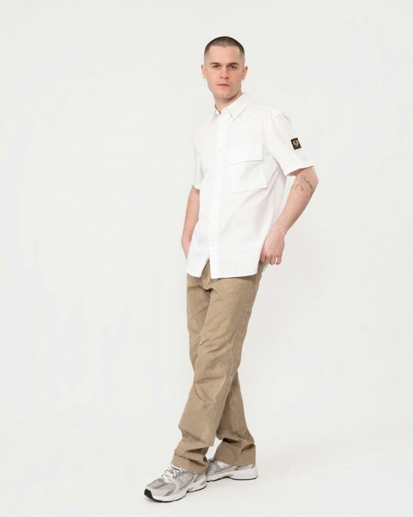 Belstaff Scale Mens Short Sleeve Shirt - White - CHO - Designer Mens Short Sleeve Shirts