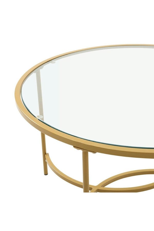 Living and Home Gold Modern Round Tempered Glass Coffee Table for Living Room