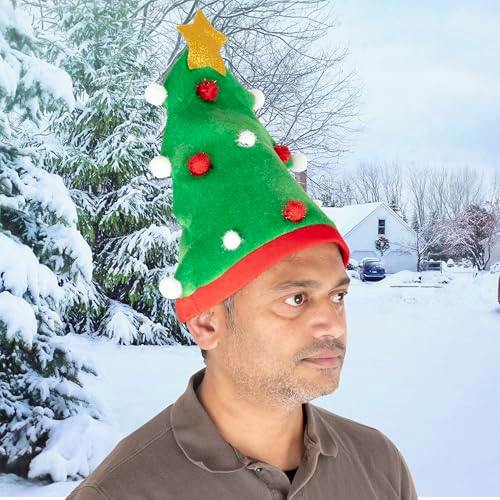 37cm Christmas Tree Hat with Gold Star and Pom-Pom Decorations for Festive Wear image 6
