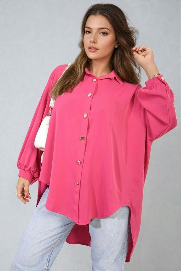 Sienna Oversized Collared Button Down Top - Fuschia