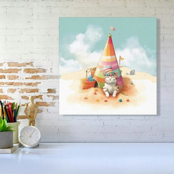 Warren Reed Cat On A Beach Holiday Canvas