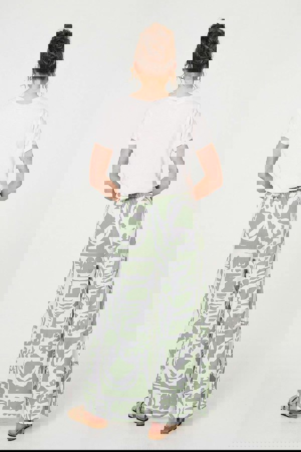 Sage | Abstract Wide Leg High Waist Trousers
