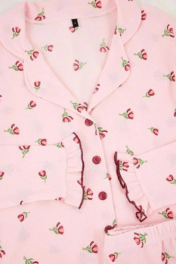 WOVCOR 2-Piece Floral Ruffle and Baby Overlock Knitted Pajama Set