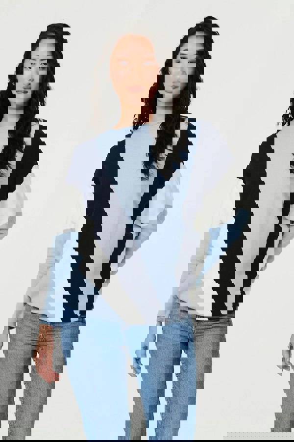 Blue | Colour Block Print Batwing Sleeve Jumper
